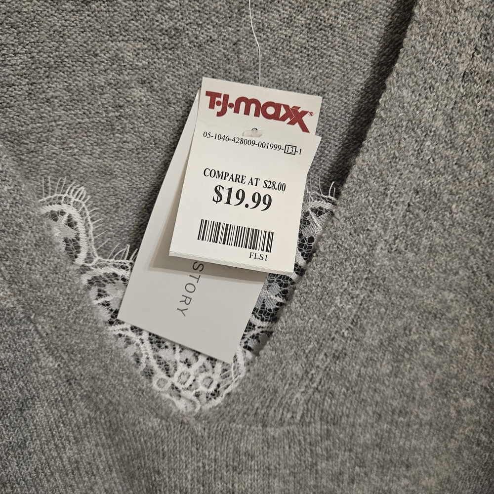 Gray Sweater with Lace Detail
